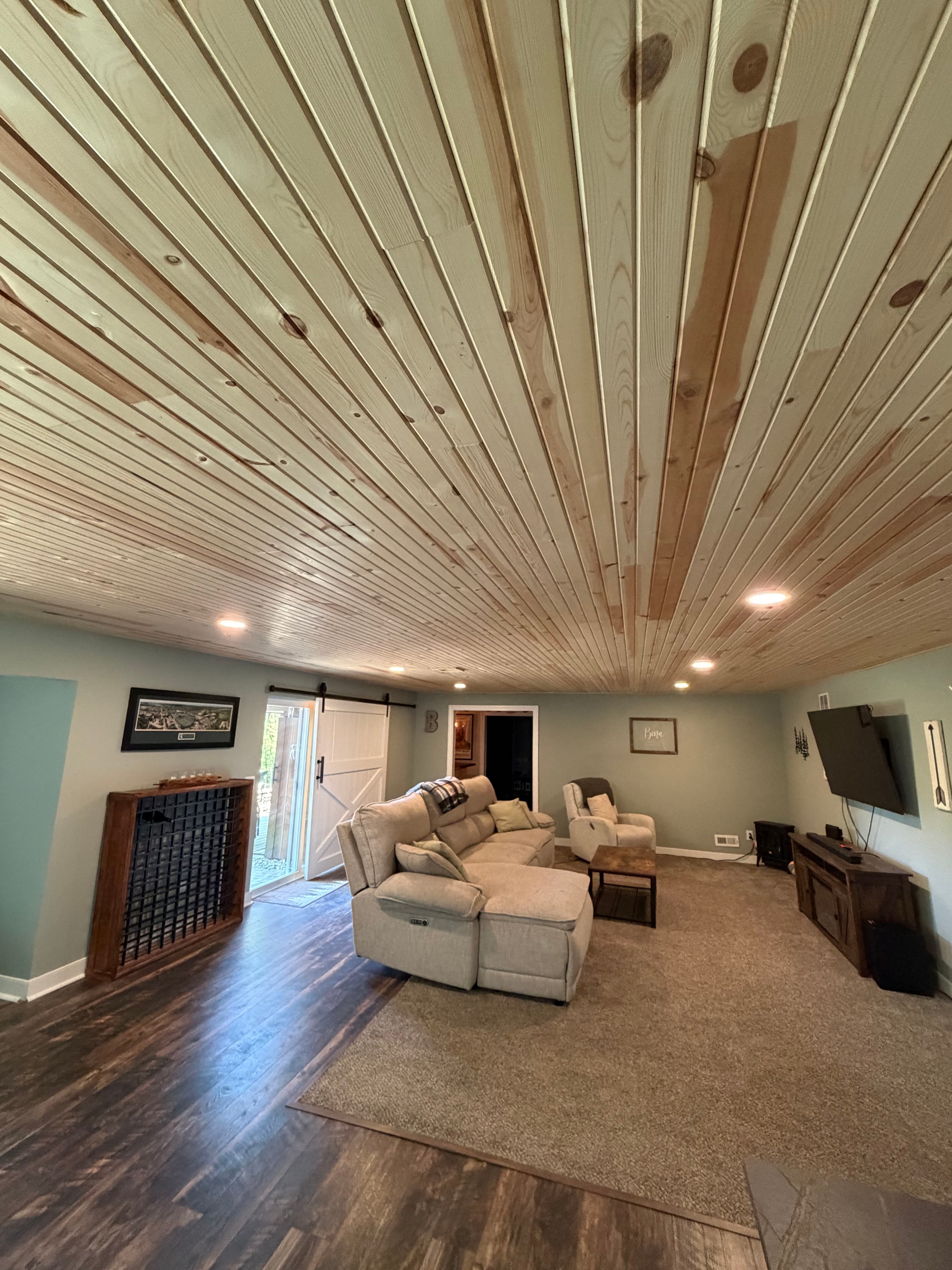 Project Knotty Pine Tongue-and-Groove Ceiling Finished Basement in Fenton image