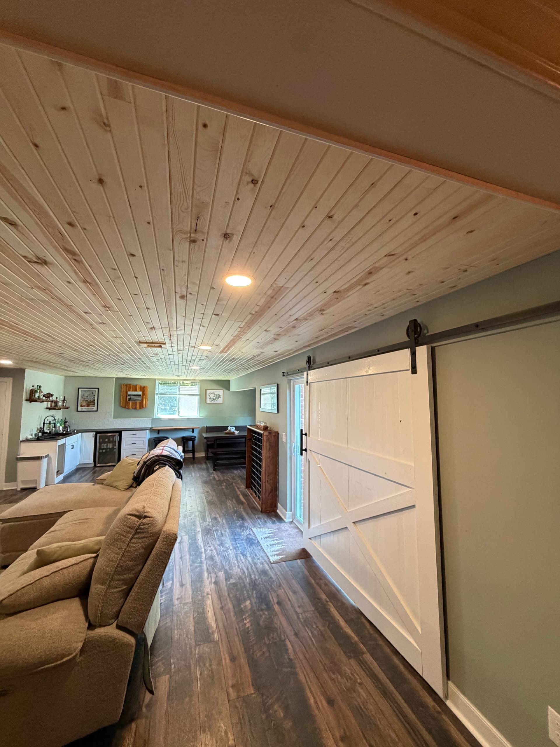 Gallery photos for Knotty Pine Tongue-and-Groove Ceiling Finished Basement in Fenton: Image #3